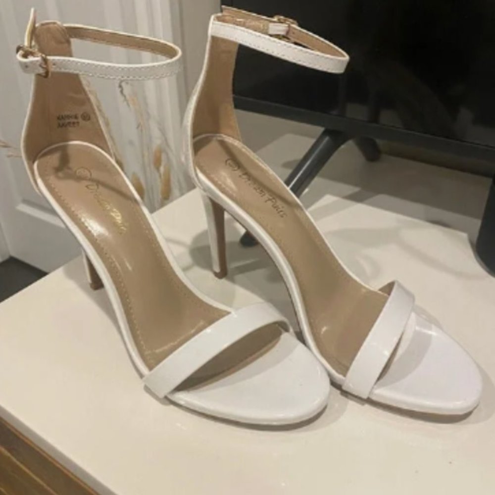 Womens Stiletto Gloss White Heels
